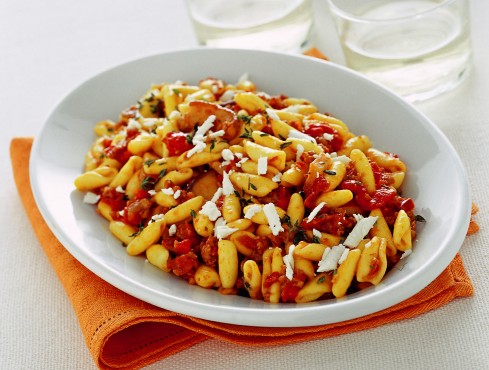 Cavatelli with Sundried Tomatoes, Sausage and Porcini