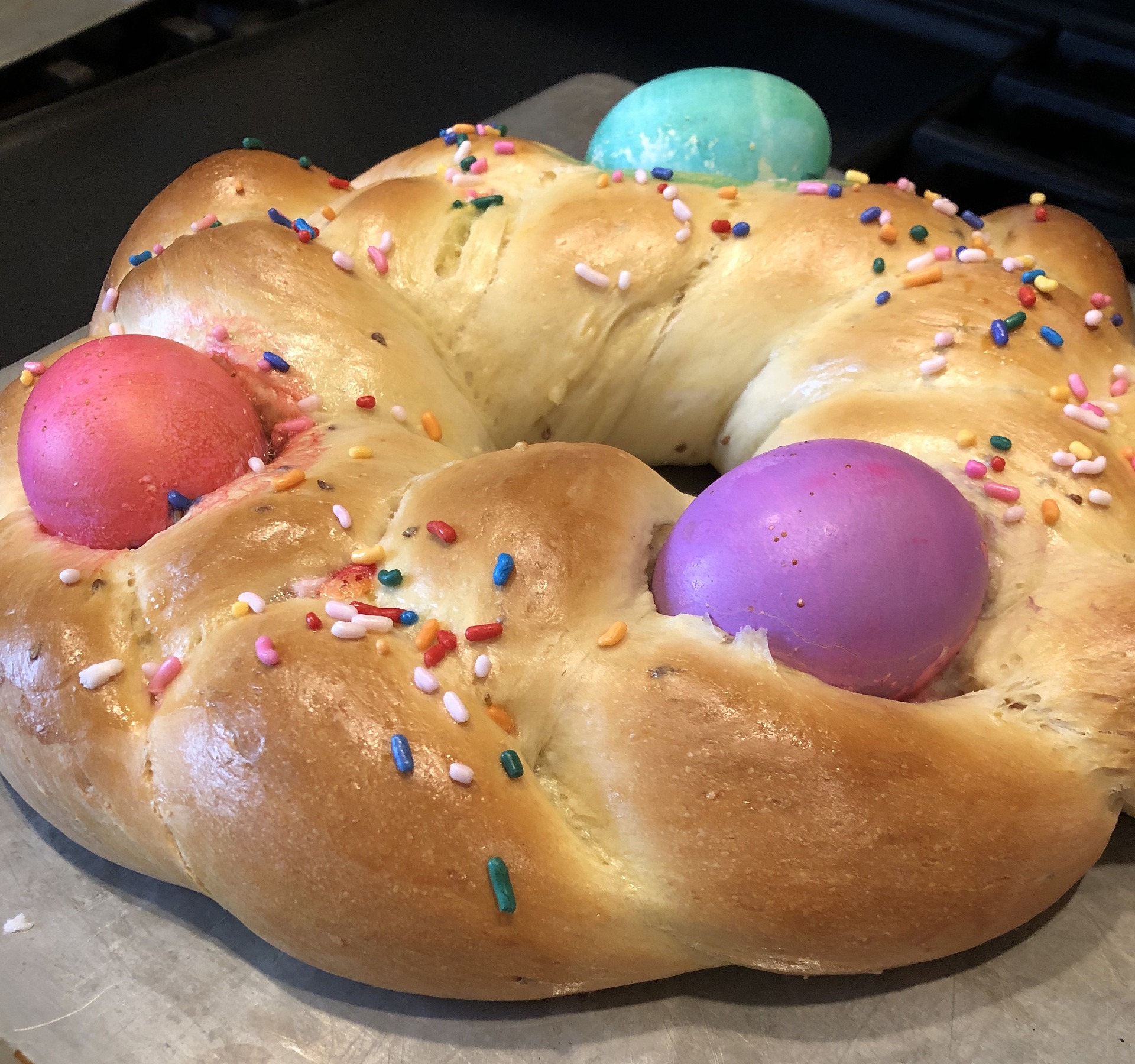 Easter Bread with Coloured Eggs